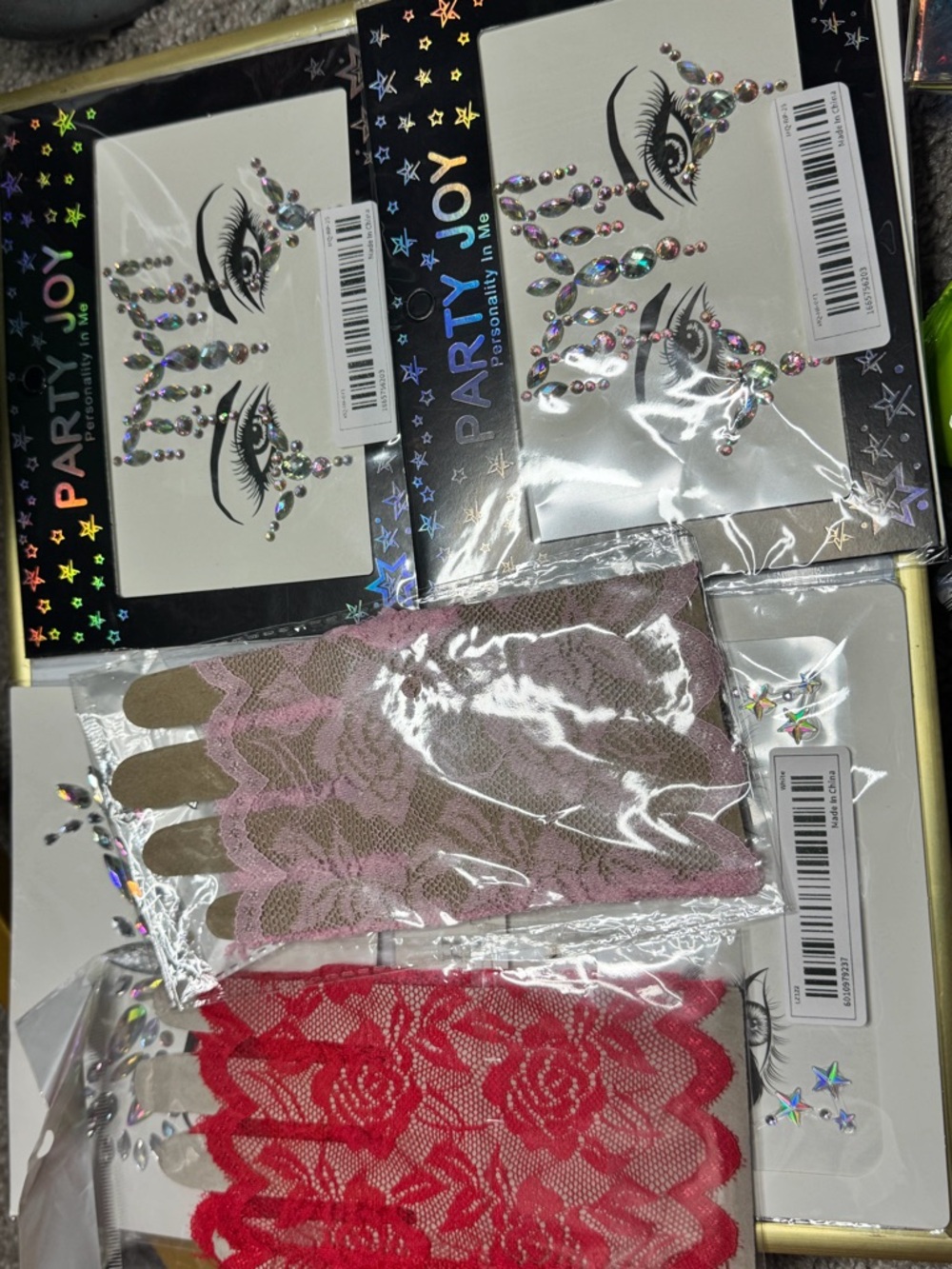 Festival face jewelers and gloves bundle